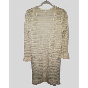 Mi Ami Woman SZ M Cotton Blend Long Open Cardigan Crochet Lace Feminine Cottage